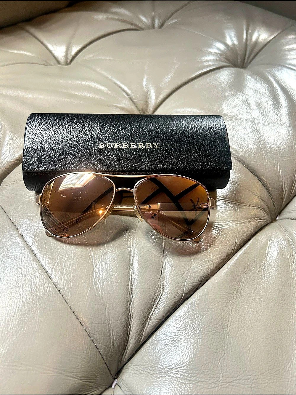 Burberry B 3080 Pilot Sunglasses Aviator Sunglasses in Brown & Gold